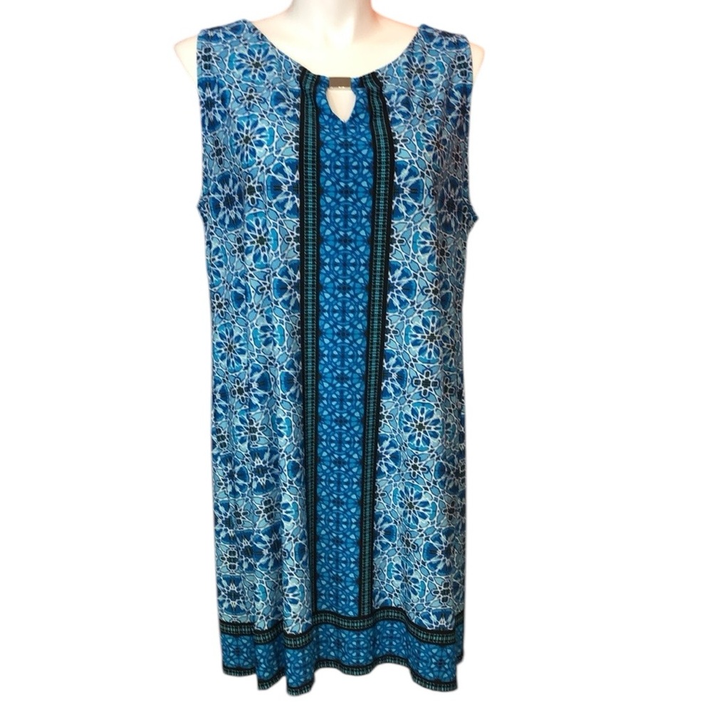 Maria Gabrielle Blue Sleeveless Patterned Dress